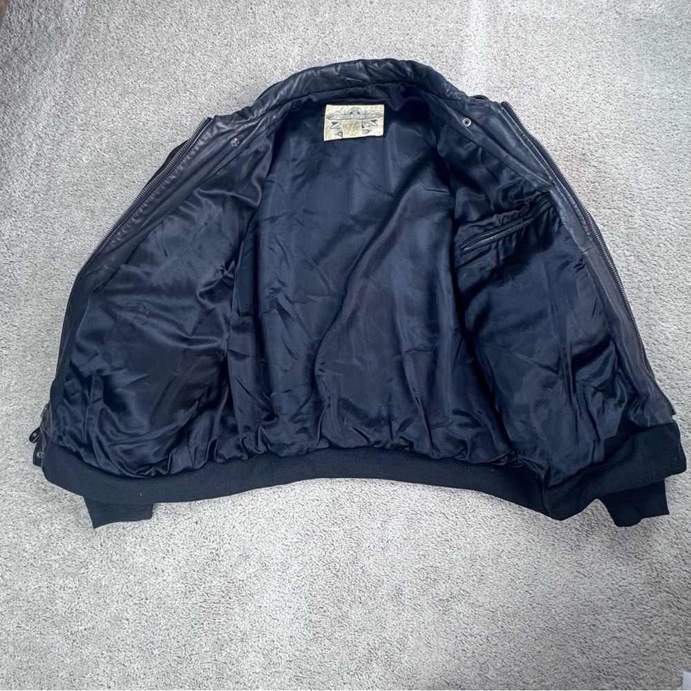 Vintage BANANA REPUBLIC SAFARI & TRAVEL Thick Leather Bomber Jacket Black Sz 44 - Picture 9 of 13